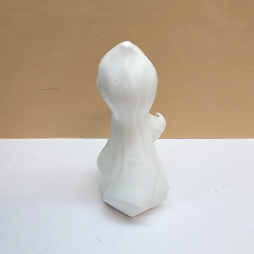 Vtg Ceramic Ghost Taper Candle Holder Halloween Decor White Yellow Eyes 6.25